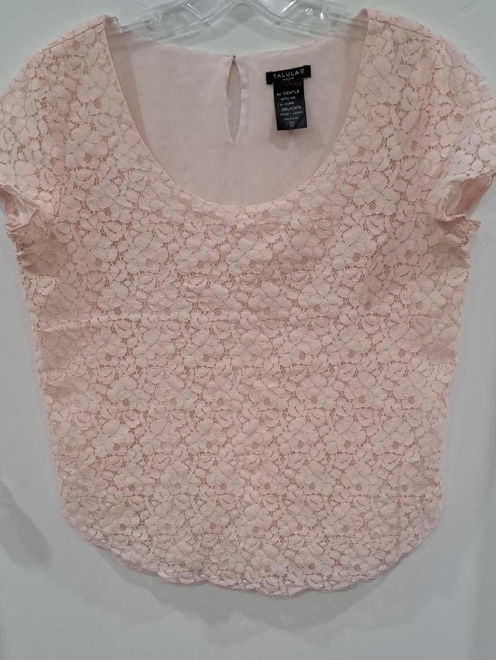 Talula Pale Pink Floral Lace Scoop Neck Blouse